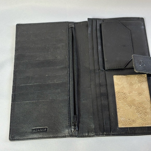 ADAMIS Black Leather Travel Wallet Snap Closure UNISEX - Picture 4 of 10